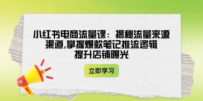 小红书电商流量课：揭秘流量来源渠道,掌握爆款笔记推流逻辑,提升店铺曝光-知芽创业社