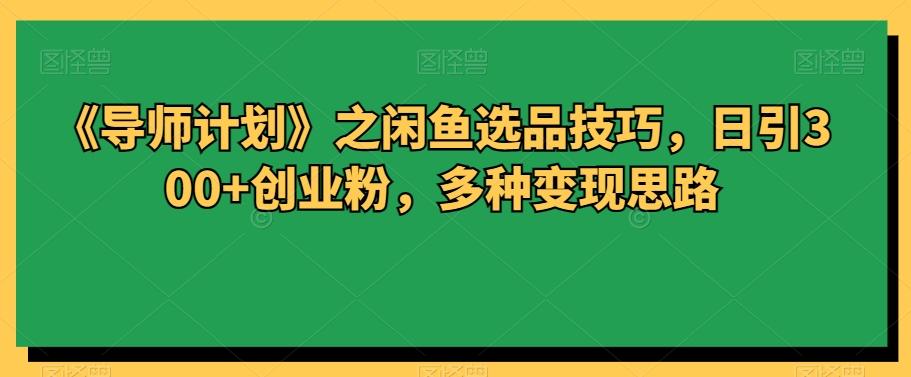 《导师计划》之闲鱼选品技巧，日引300+创业粉，多种变现思路-知芽创业社