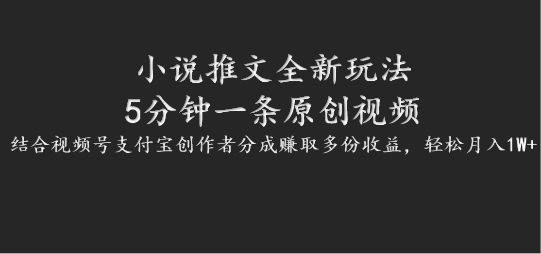 小说推文全新玩法，5分钟一条原创视频，结合视频号支付宝创作者分成赚取多份收益-知芽创业社