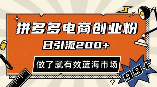 拼多多引流电商创业粉，日引200+，可矩阵放大，做了就有效【揭秘】-知芽创业社